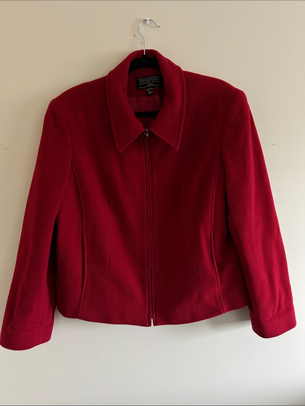Vintage 90s VERSIONS for Laura Red Zip Moto Style Women's Wool Jacket, Size 14
